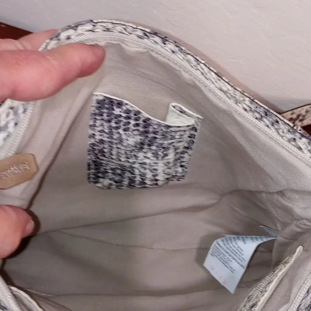 Prune Black & White Snake Skin Pattern Leather Satchel Tote Purse